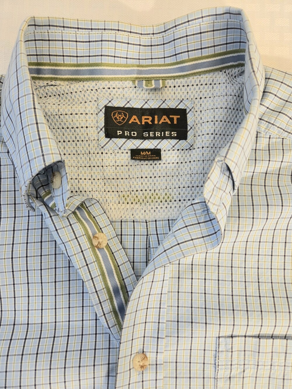 Ariat Pro Series Button Down Long Sleeve Shirt Blue Plaid Size M Cotton Blend